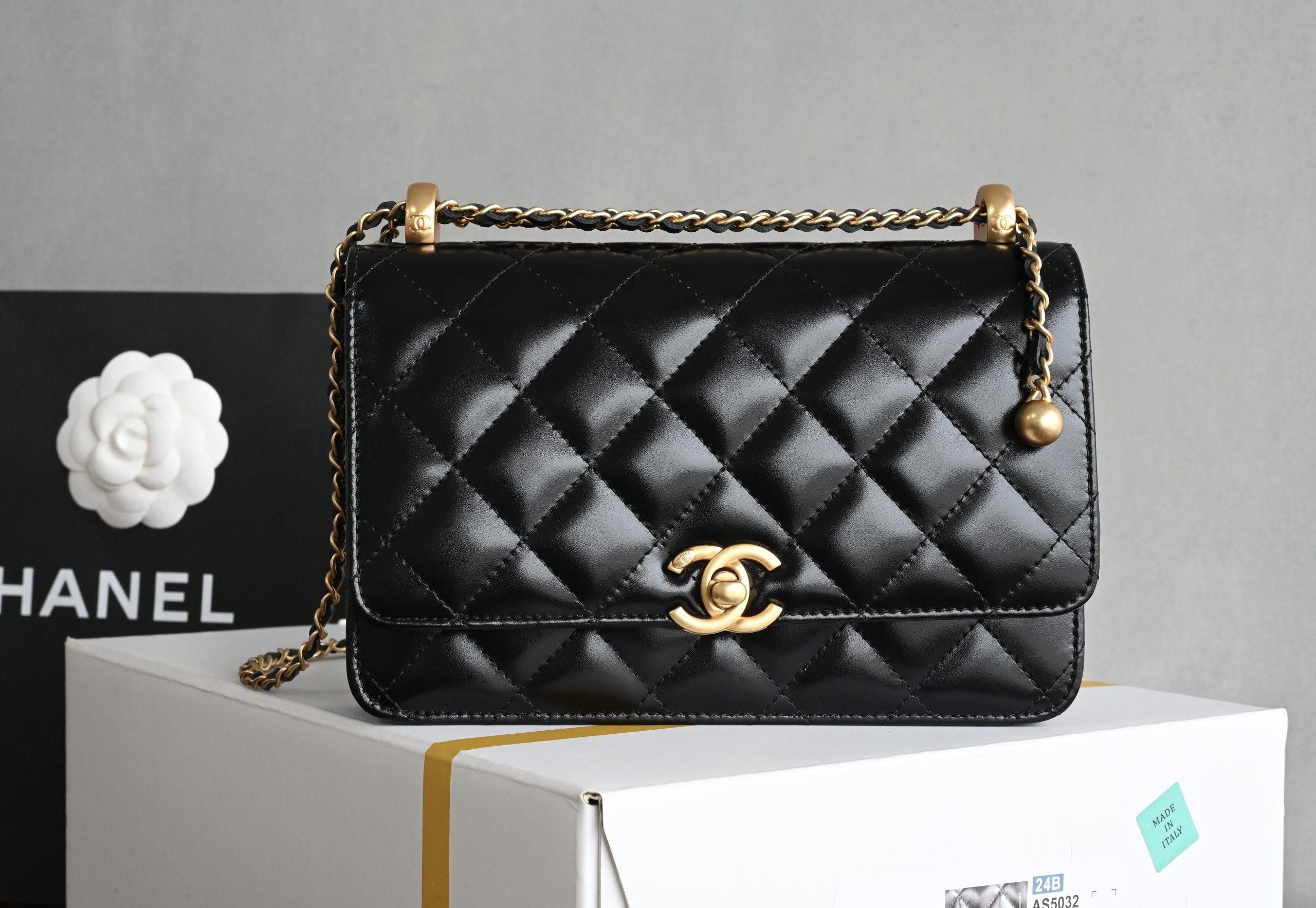 The brand new version of the small gold ball double chain WOC is back with a bang!