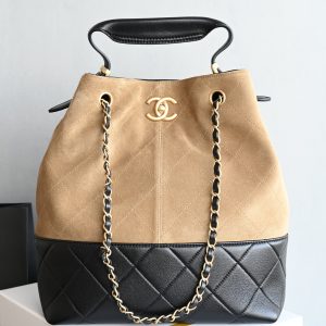 Shopping Bag Hobo, Vertical Small Size, Khaki and Black