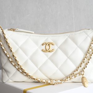 Gold Coin Chain Dumpling Bag, White