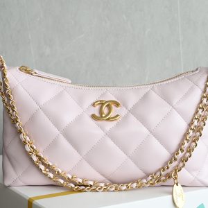 Gold Coin Chain Dumpling Bag, Pink
