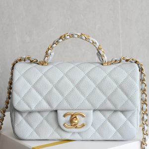 Lychee grain leather double C handle large mini in baby blue