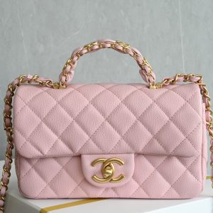 Lychee grain leather double C handle large mini bag in pink