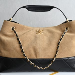 Shopping Bag𝗁𝗈𝖻𝗈, Tan and Black Large Size